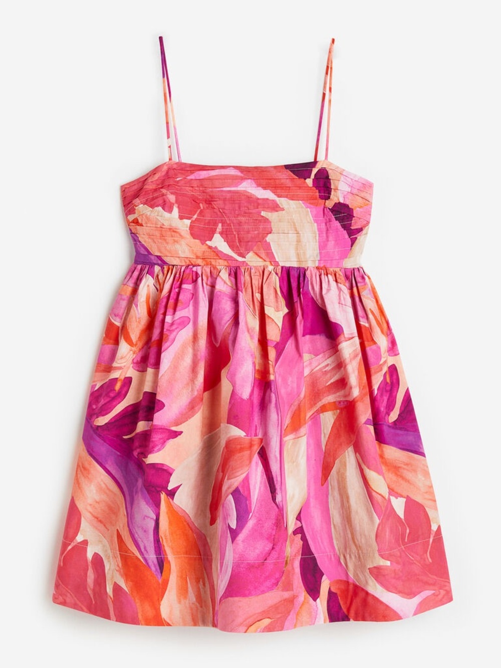 H&M Patterned Pink Floral Print Mini Sundress with Spaghetti Straps